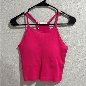 Amazon Pink Sleeveless Fitted Crop Tank Top